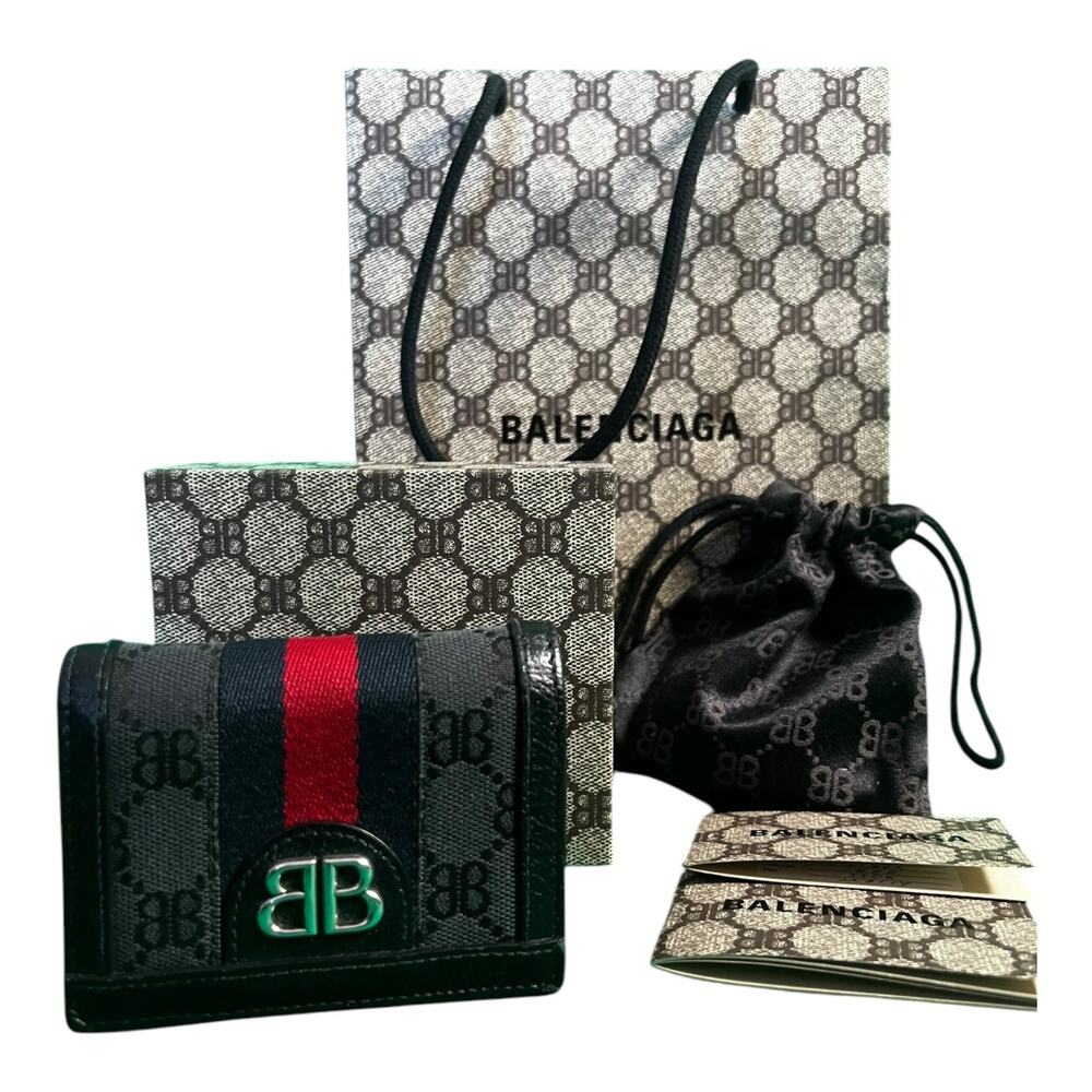 Balenciaga x Gucci Hacker Project BB Canvas Monogram Ophidia Web Black Wallet - Picture 12 of 13